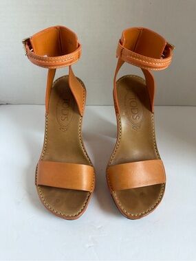 TOD'S Orange Leather Ankle-Strap High-Heel Sandals